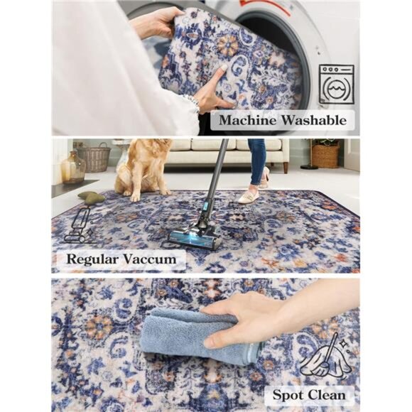 Bohemian Floral Medallion Area Rug - 2x3 Blue Small Kitchen Rug - Picture 5 of 7